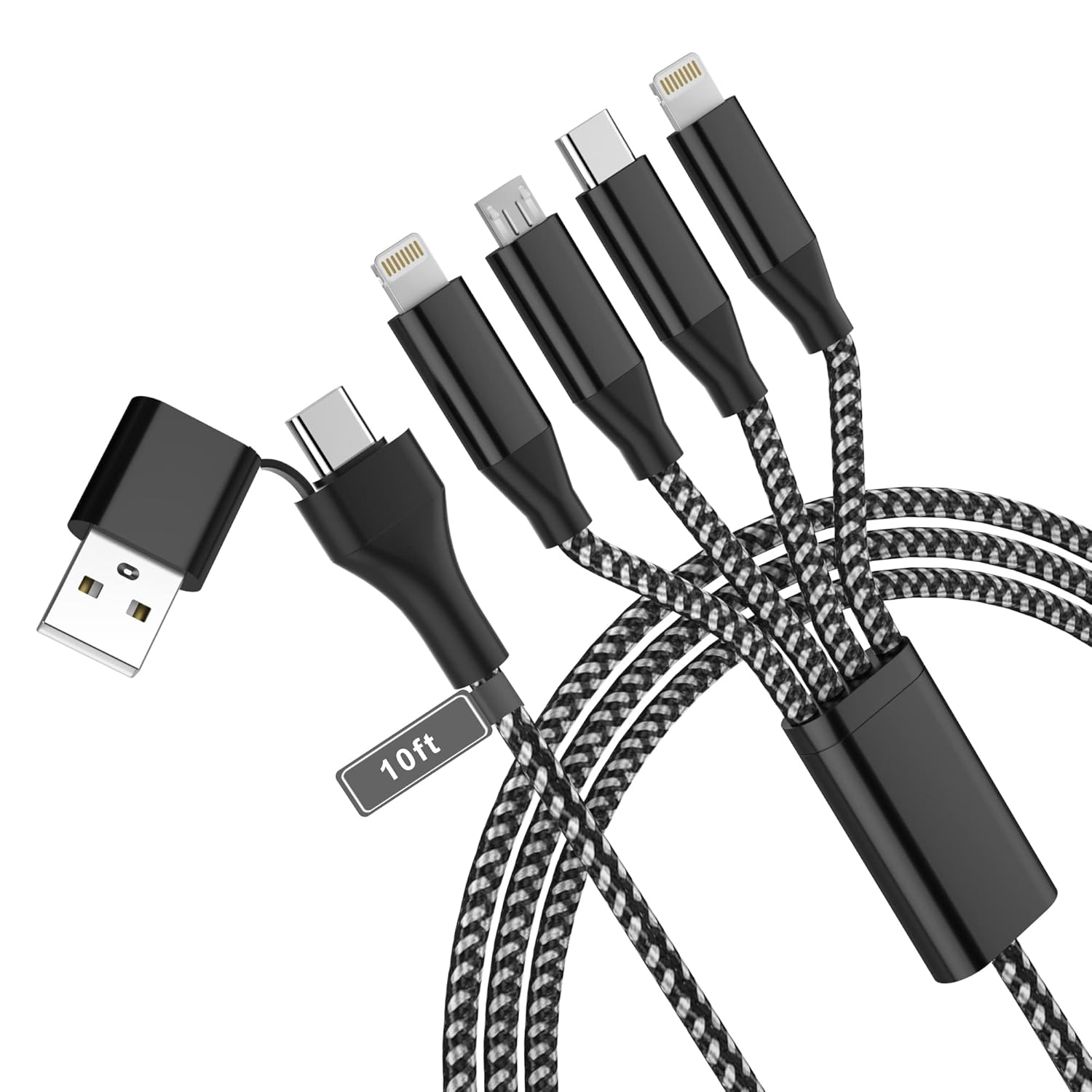 KETAKY Plus Multi Charger Cable 2-In 4-Out USB-A USB-C USB-Micro Lightning USB Power Cable