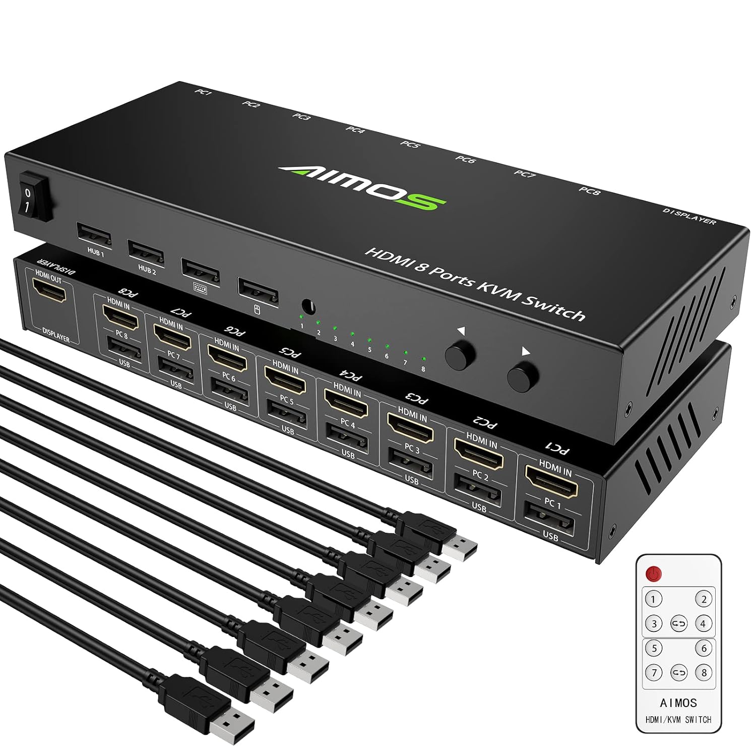 AOOCOO 4K@30Hz HDMI USB 2.0 8-Port HDMI KVM