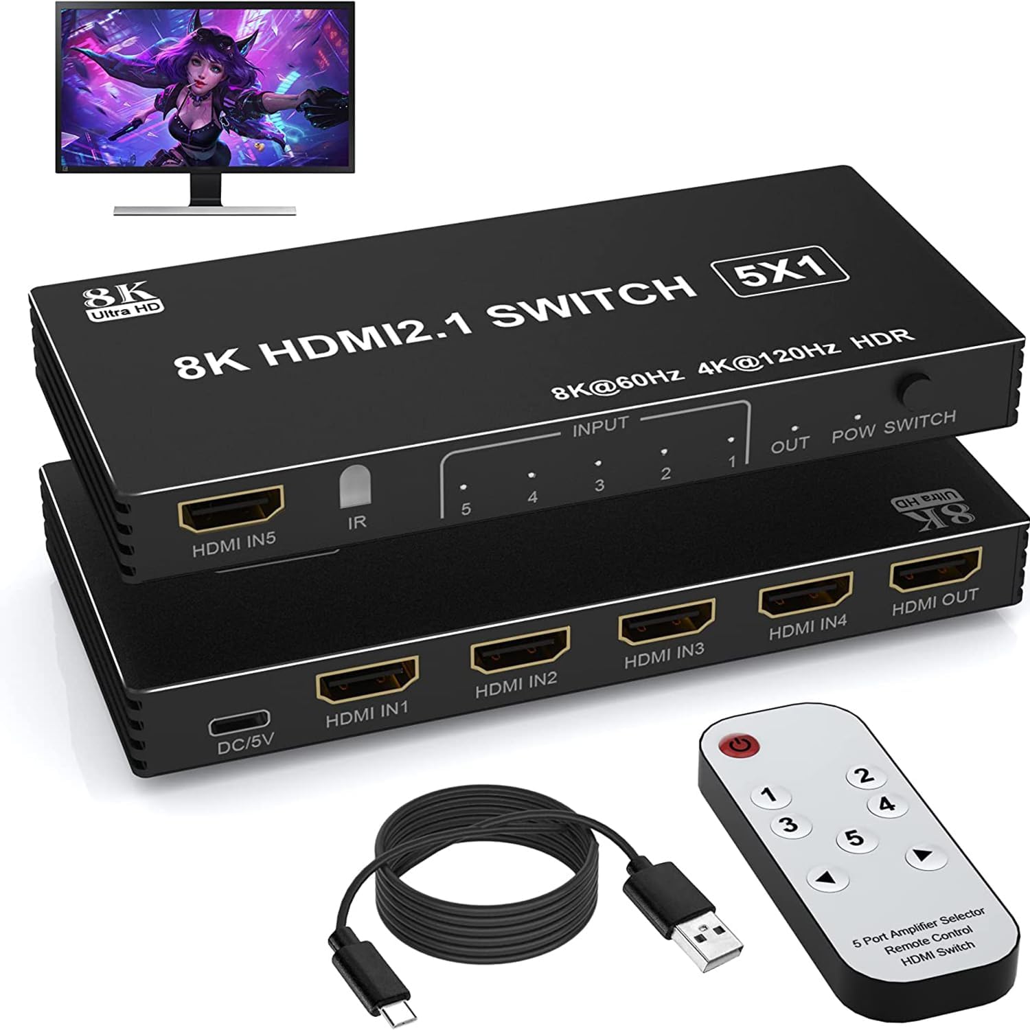 GKRONG 8K 5-In 1-Out HDMI Switch