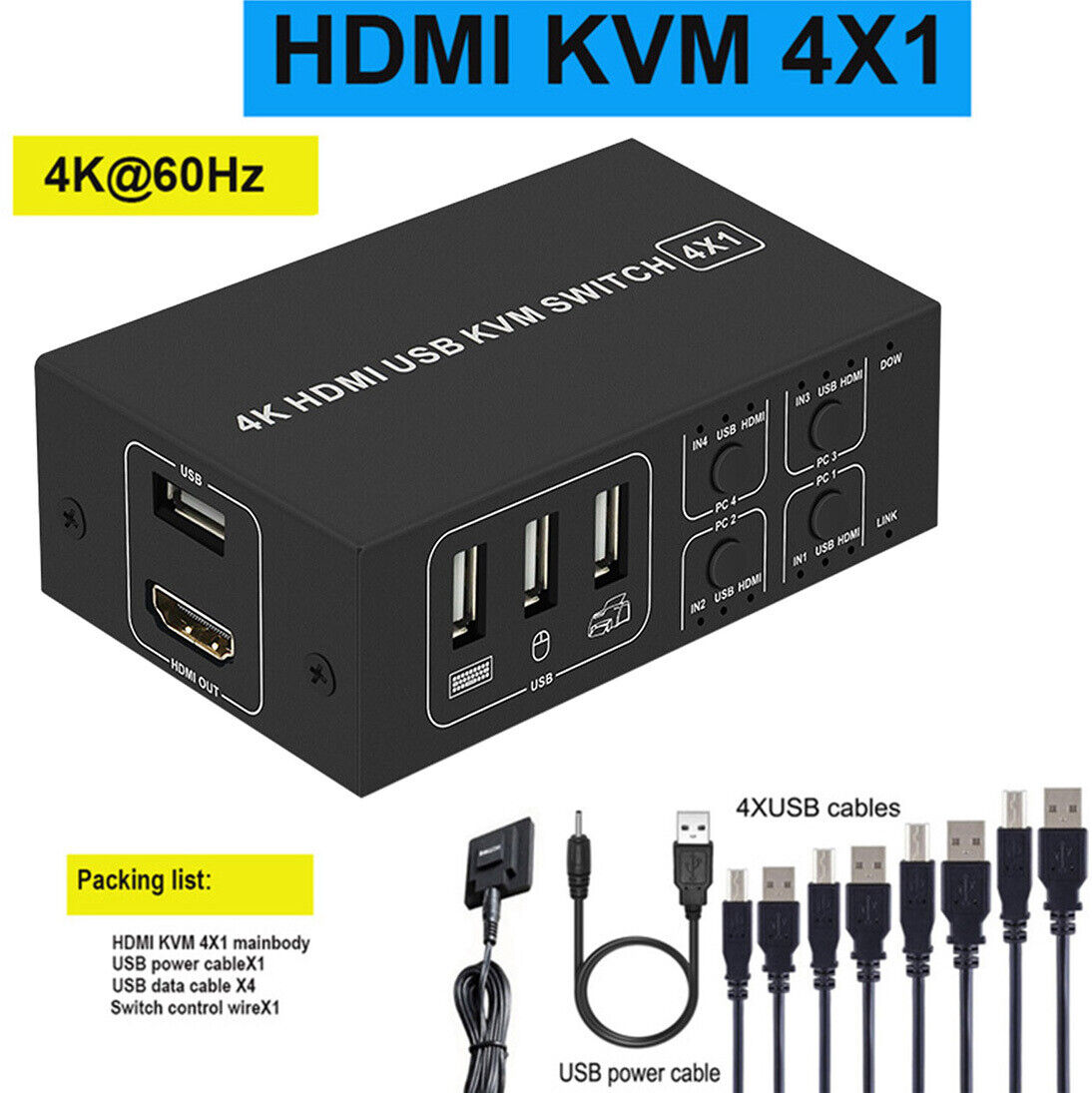 HDmatters 4K HDMI USB 2.0 4-Port HDMI KVM