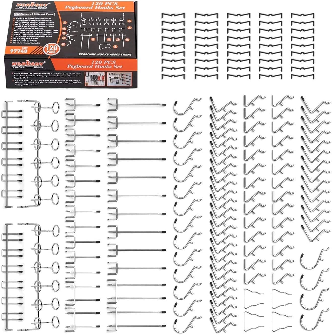 HORUSDY 120-Piece Pegboard Hook Set HORUSDY 120-Piece Pegboard Hook Set